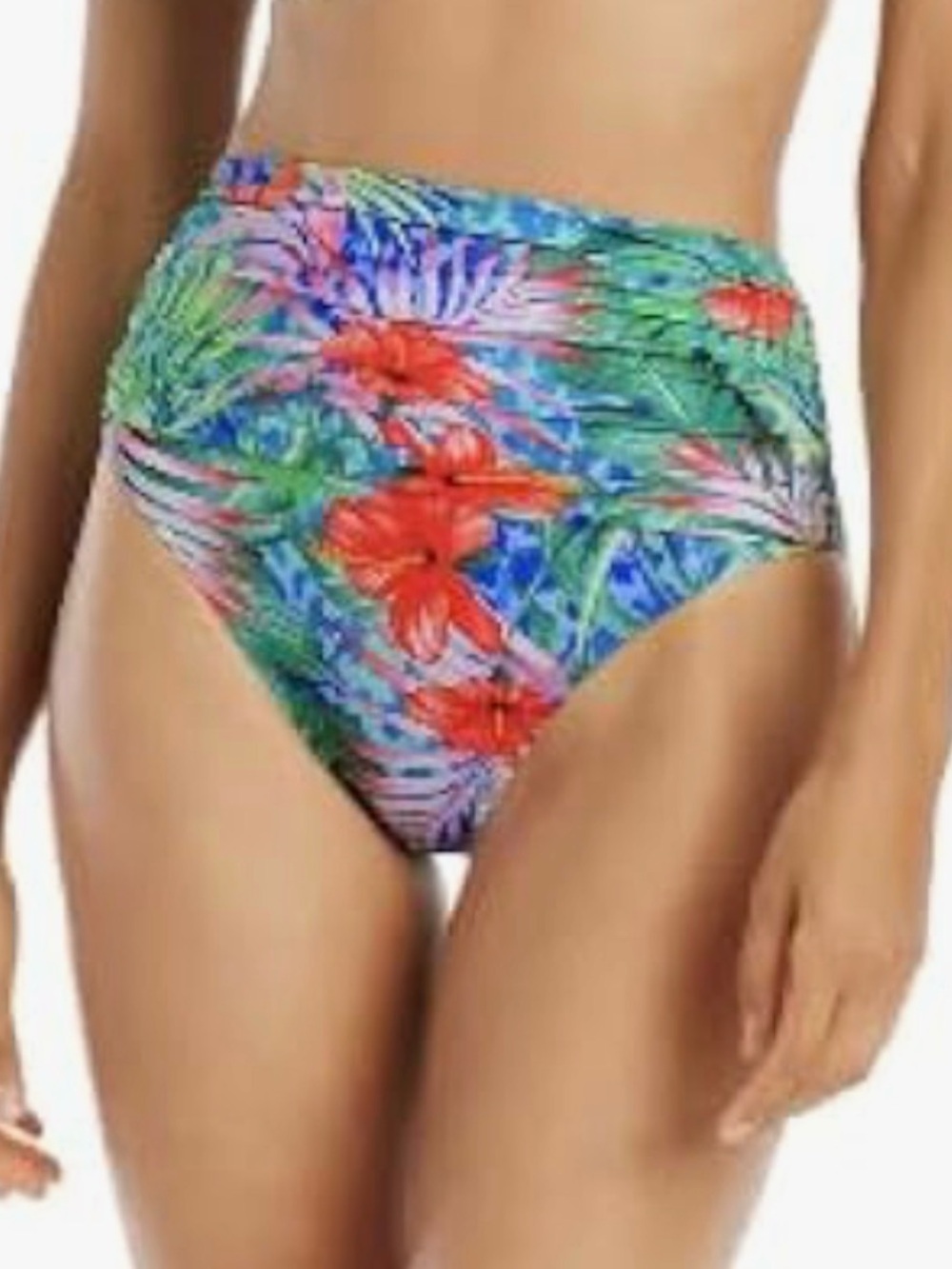 Bleu Rod Beattie Womens' Foldover High Waist Bikini Bottom, Tropical Flight, 8